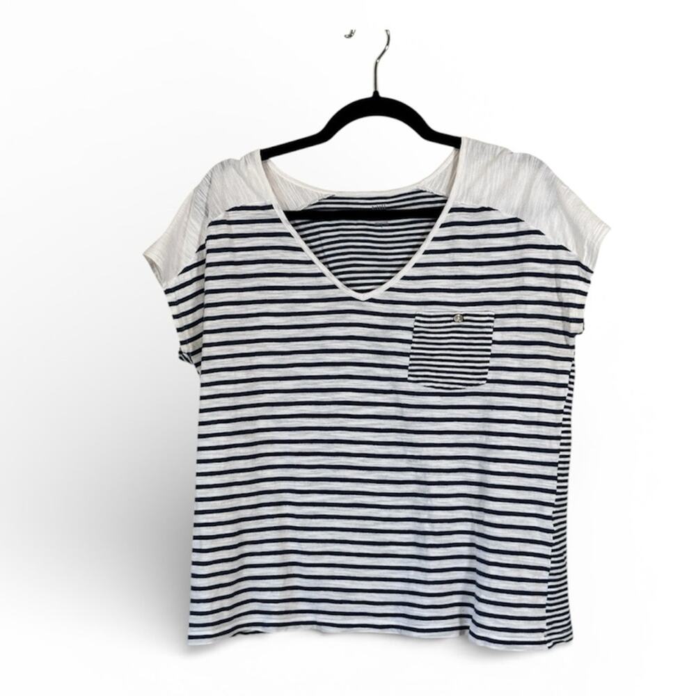 J Jill Blue White Striped Cotton Tee Shirt Womens S Nautical Natural Fibers Top
